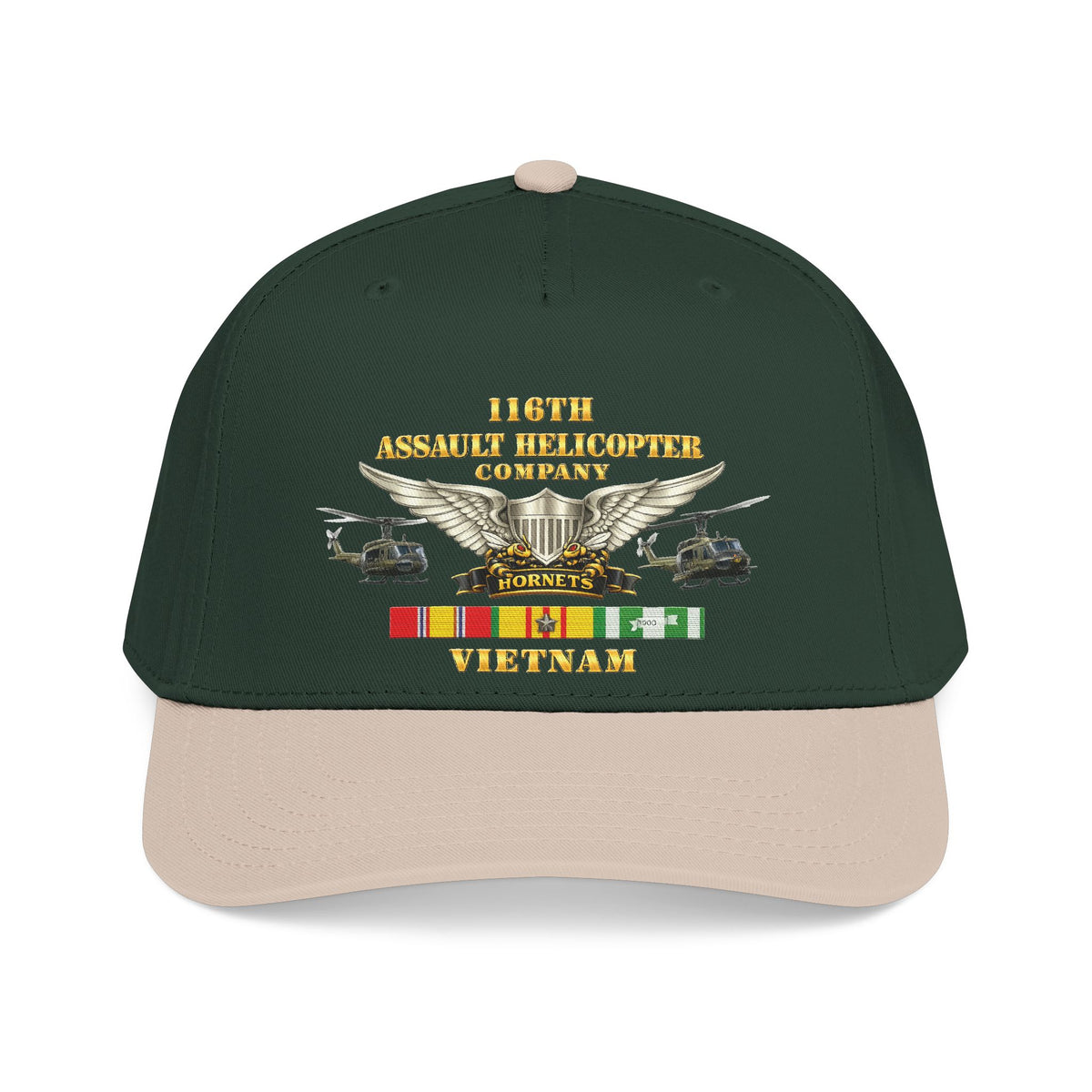 Mid Profile Baseball Cap - Army - 116th Assault Helicopter Co w  Aviator Badge w VN SVC - HORNETS - Side X Side - 3D - Enhanced