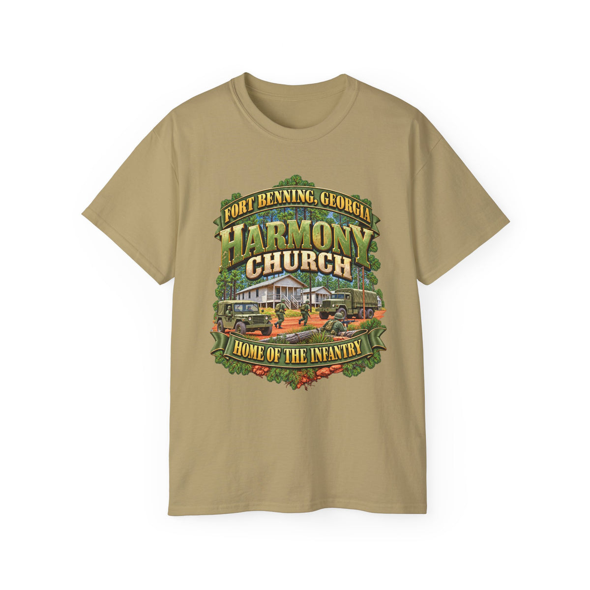 Unisex Ultra Cotton Tee - Fort Benning, Georgia, Harmony Church - Home of the Infantry - 3D - Enhanced