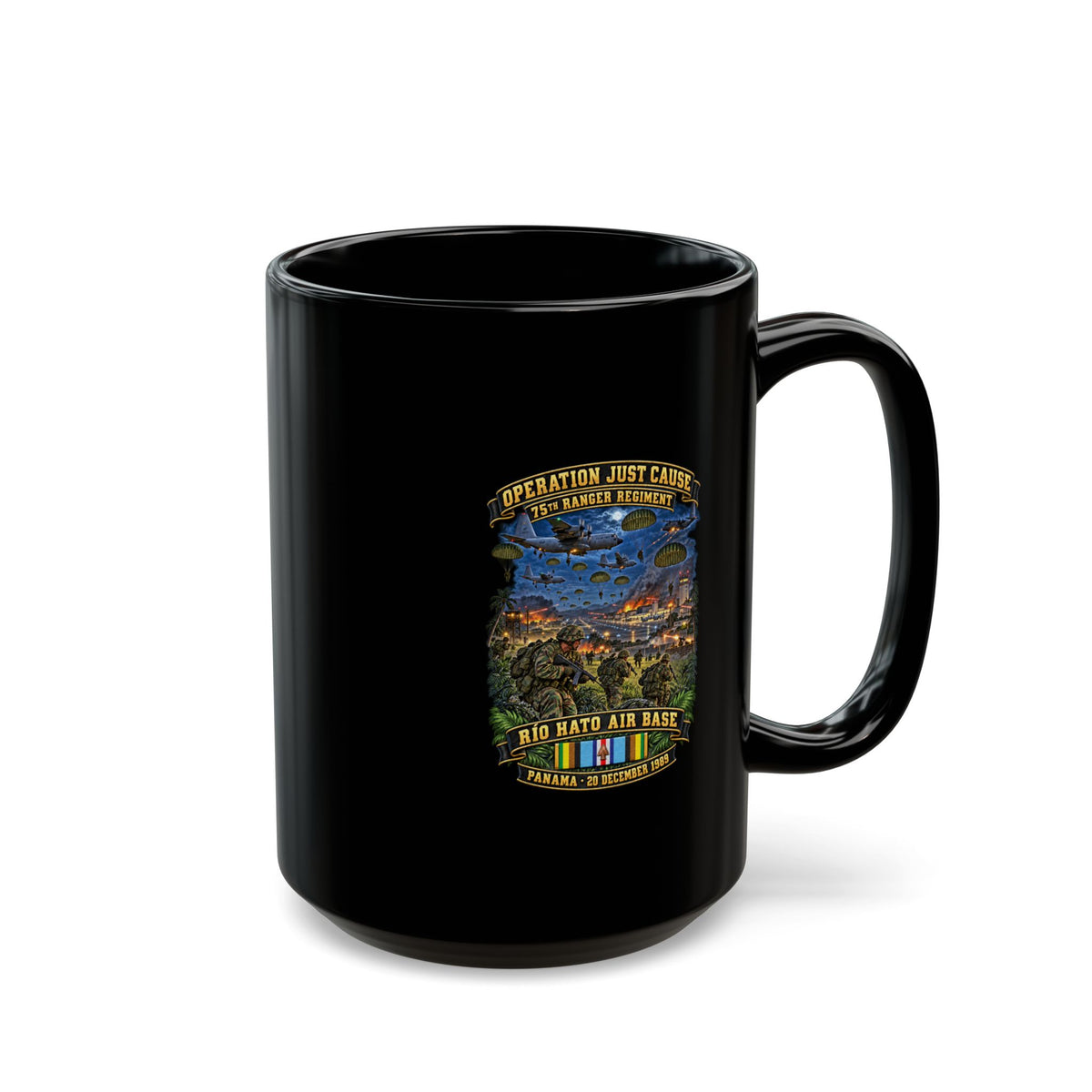 Black Mug  (15oz) - SOF - Operation Just Cause  - Panama Invasion 1989 - 75th Ranger Rgt - Rio Hato Air Base - 3D - Enhanced