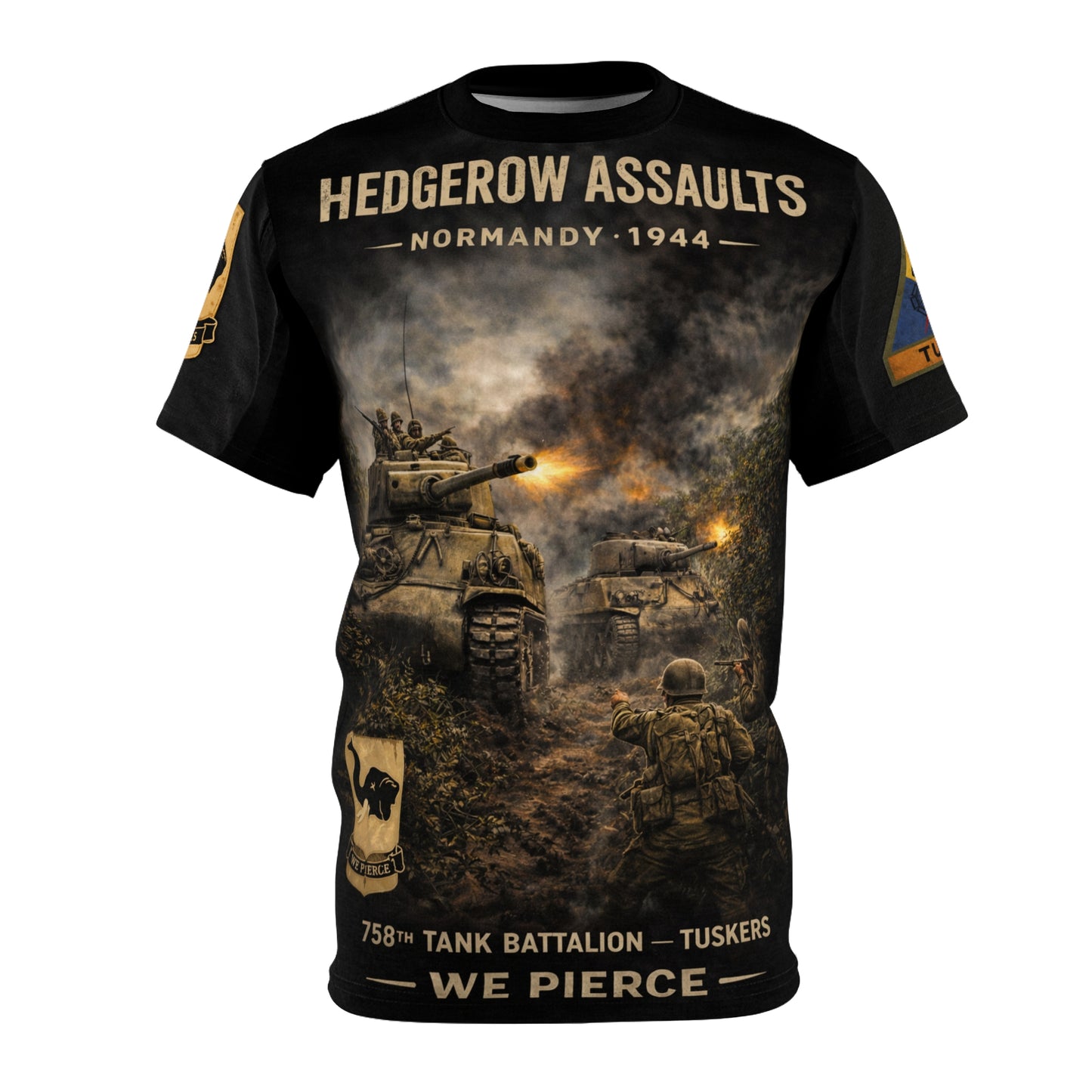 758th Tank Battalion Normandy 1944 Tuskers in the Hedgerow Tee