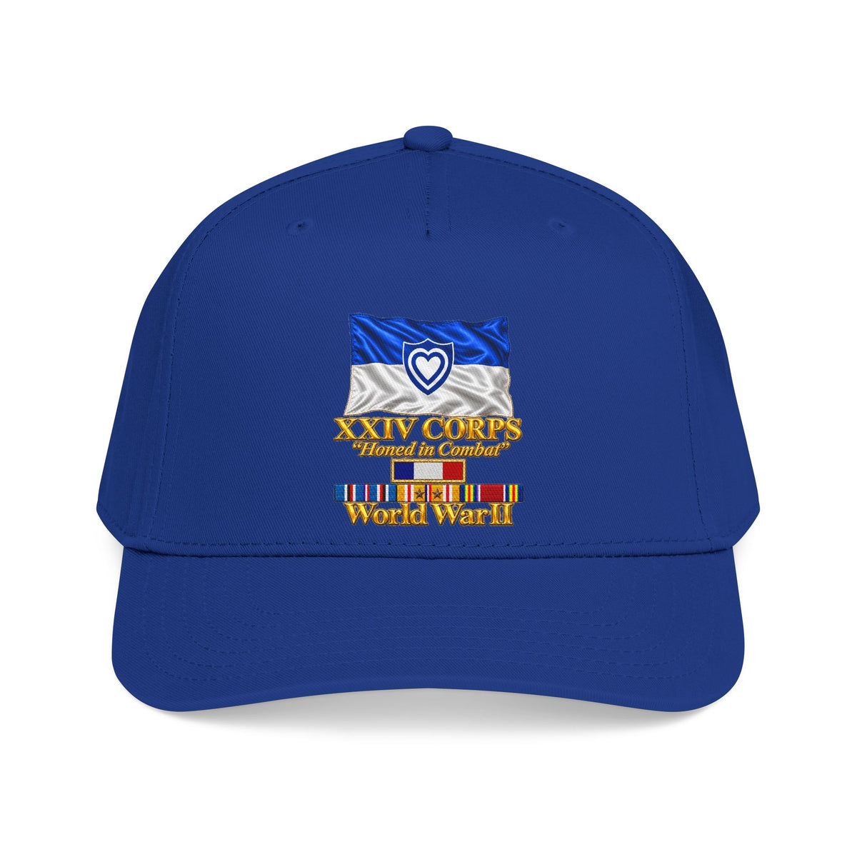 Mid Profile Baseball Cap - Army - XXIV Corps Flag - Waving - Ribbons - World War II - 3D - Transparent