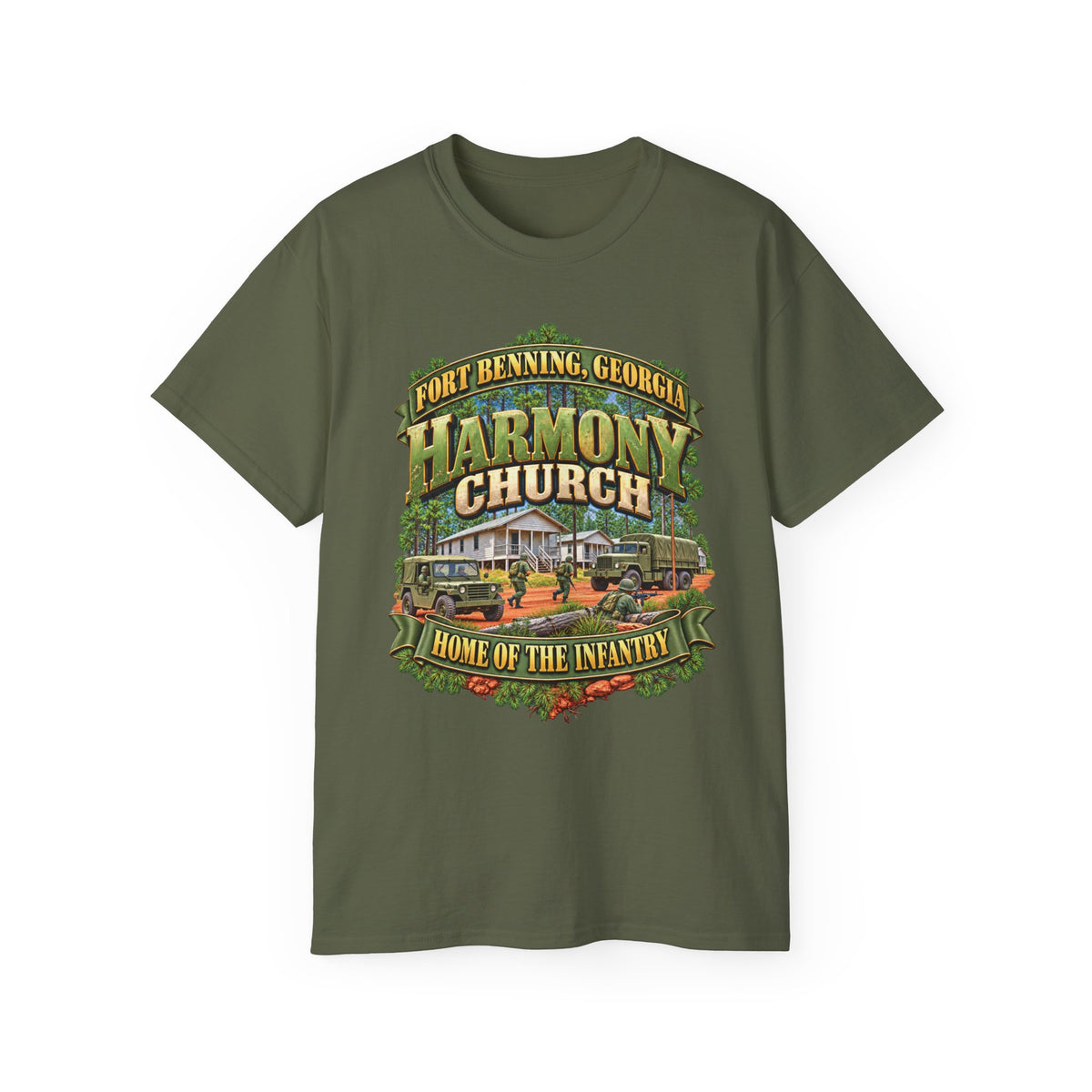 Unisex Ultra Cotton Tee - Fort Benning, Georgia, Harmony Church - Home of the Infantry - 3D - Enhanced