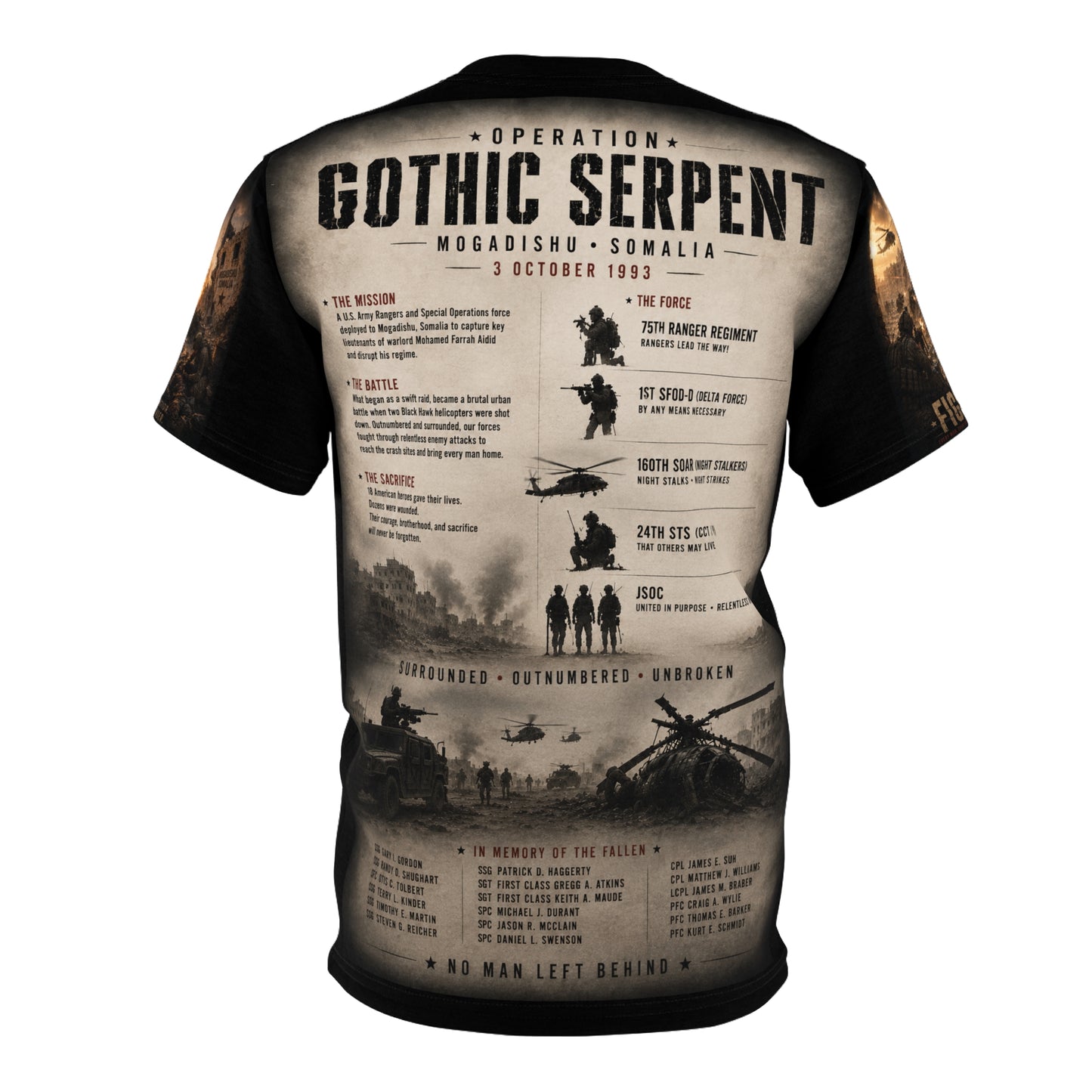 Operation Gothic Serpent, Mogadishu, Somalia, 1993,  Tribute Tee — A Memorial to Those Who Gave All, "No Man Left Behind"