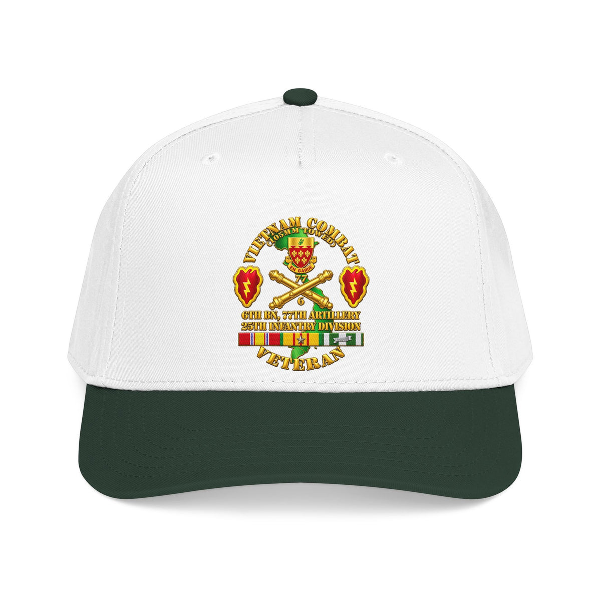 Mid Profile Baseball Cap - Army - Vietnam Combat Veteran w 6th Bn 77th Artillery DUI -25th Infantry Div - 3D - Transparent