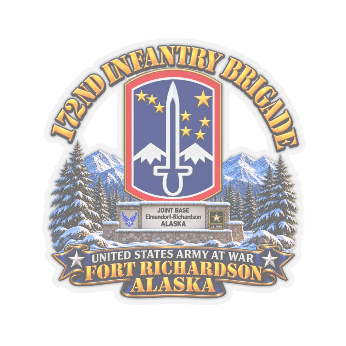 Kiss-Cut Stickers - 172nd Infantry Brigade - Ft Richardson, Alaska - 3D - Enhanced