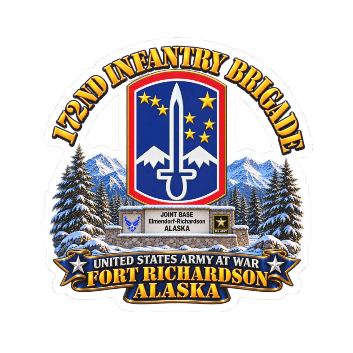 Kiss-Cut Stickers - 172nd Infantry Brigade - Ft Richardson, Alaska - 3D - Enhanced