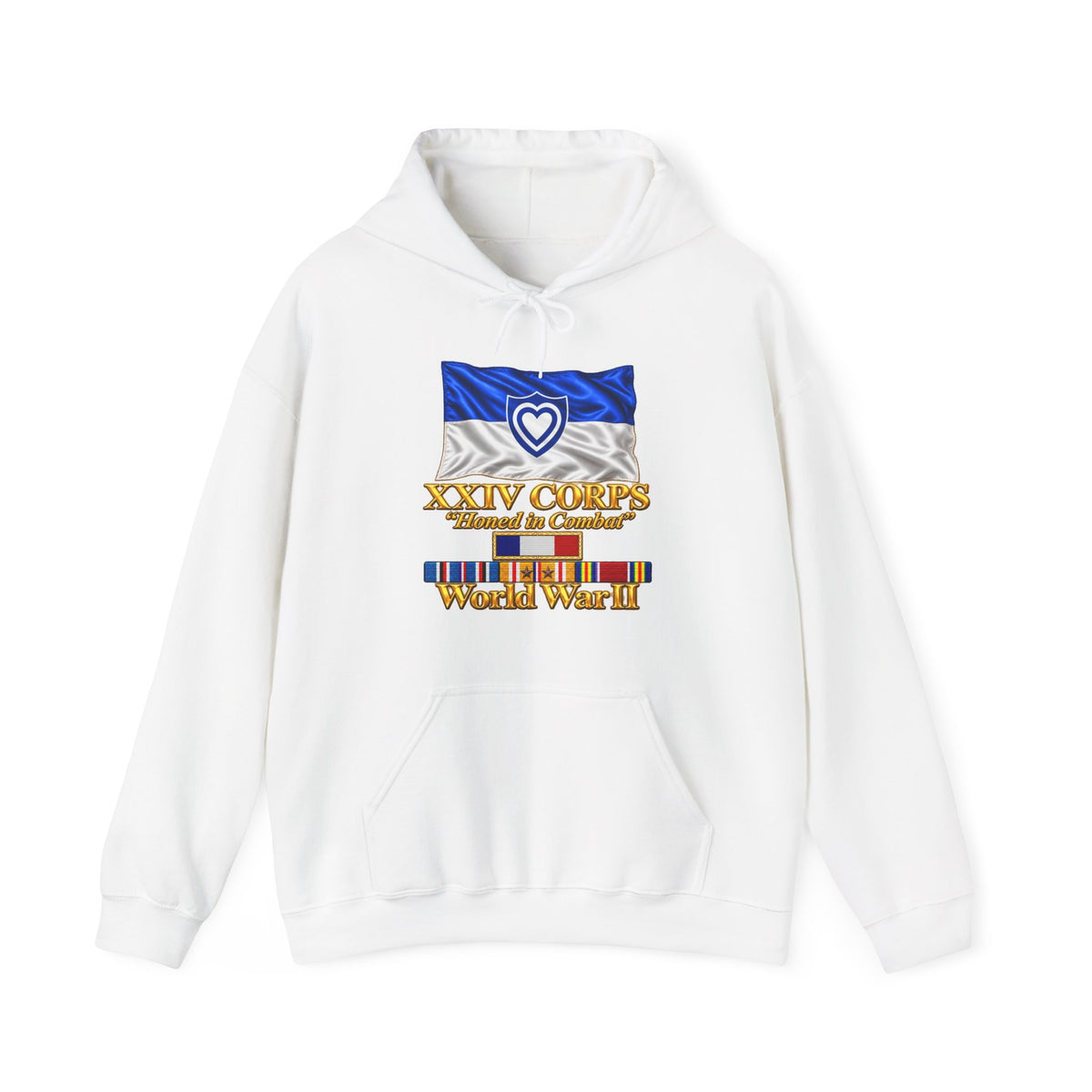 Hoodie — Army - XXIV Corps Flag - Waving - Ribbons - World War II - 3D - Transparent
