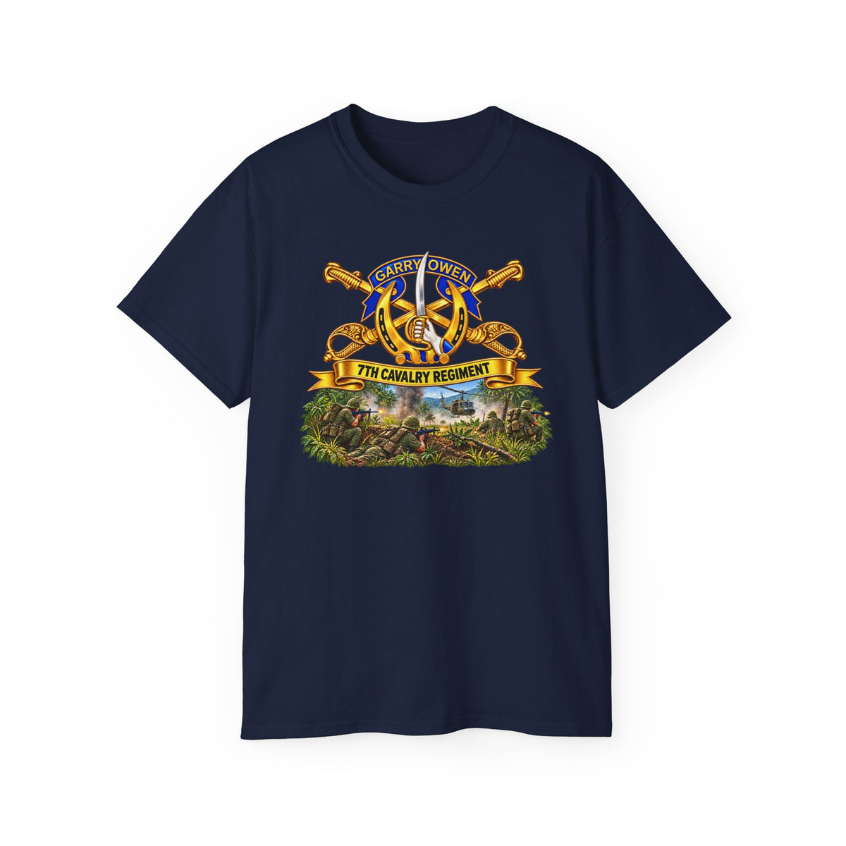 Unisex Ultra Cotton Tee - 7th Cavalry Regiment - DUI, Br, Ribbon w  Battle of Ia drang Valley Scene - Vietnam - 3D - Transparent
