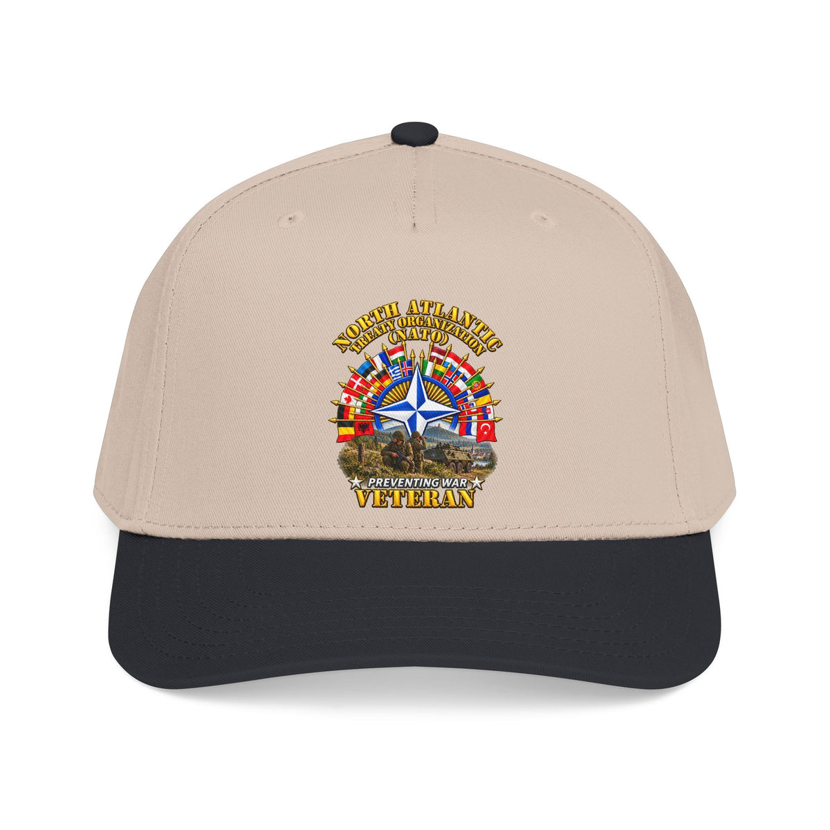 Mid Profile Baseball Cap - NATO - Polished NATO Veteran - with flags - Military Scene - 3D - Transparent