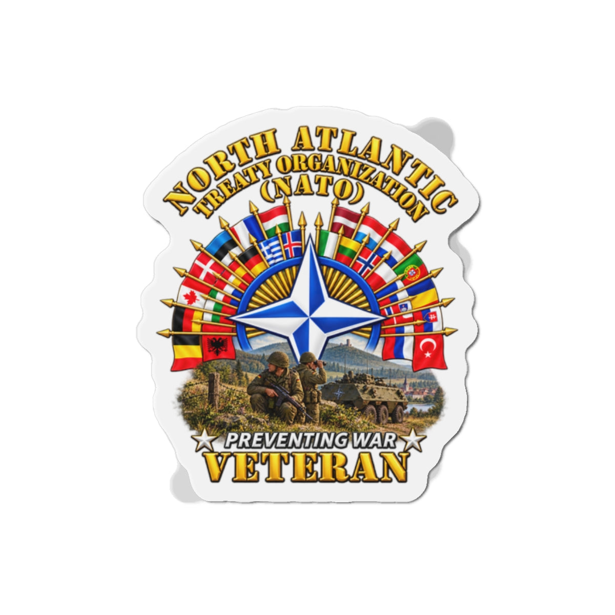 Die-Cut Magnets — NATO - Polished NATO Veteran - with flags - Military Scene - 3D - Transparent