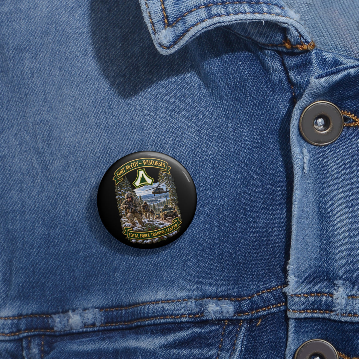 Custom Pin Buttons - Fort McCoy, Wisconsin - DUI - Total Force Training Center - 3D - Enhanced