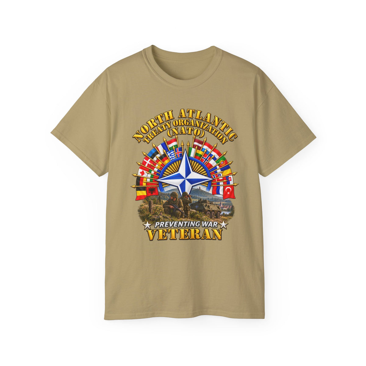 Unisex Ultra Cotton Tee - NATO - Polished NATO Veteran - with flags - Military Scene - 3D - Transparent