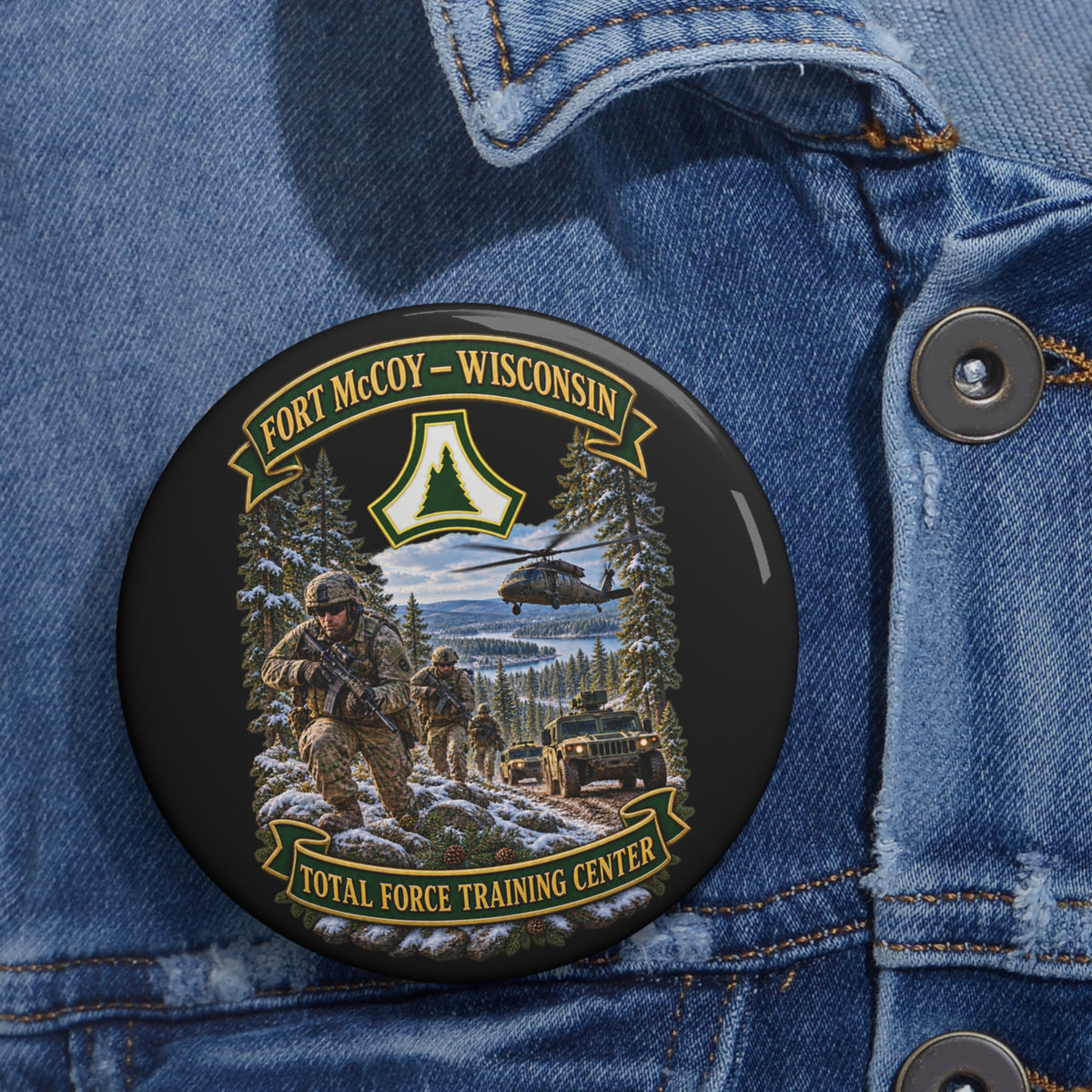 Custom Pin Buttons - Fort McCoy, Wisconsin - DUI - Total Force Training Center - 3D - Enhanced