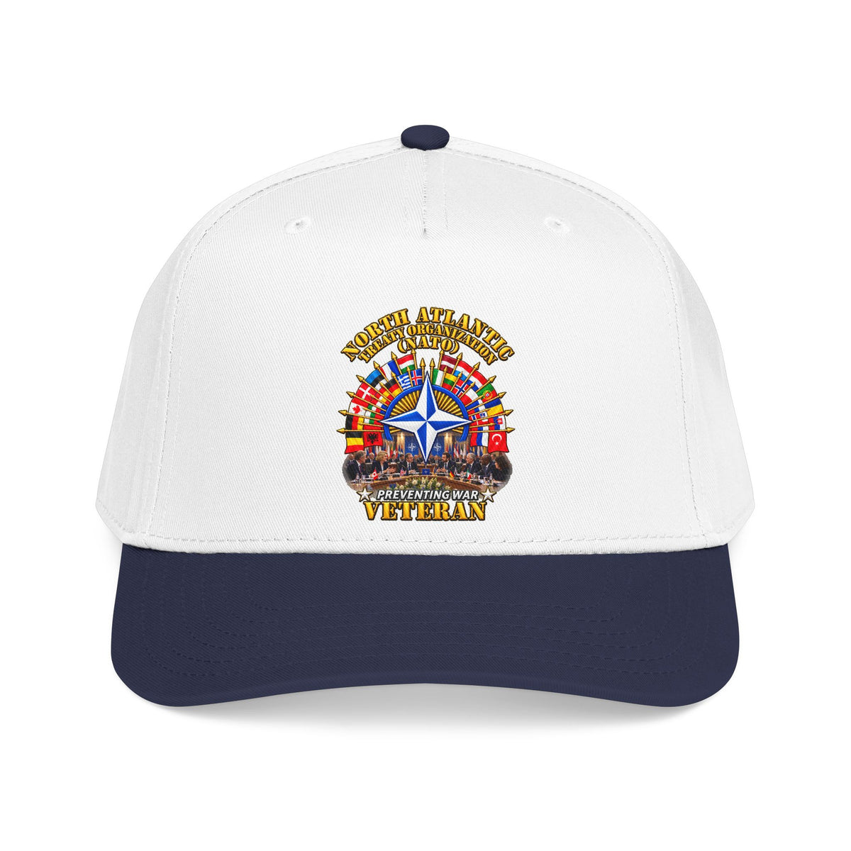 Mid Profile Baseball Cap - NATO - Polished NATO Veteran - with flags - Meeting Scene - 3D - Transparent