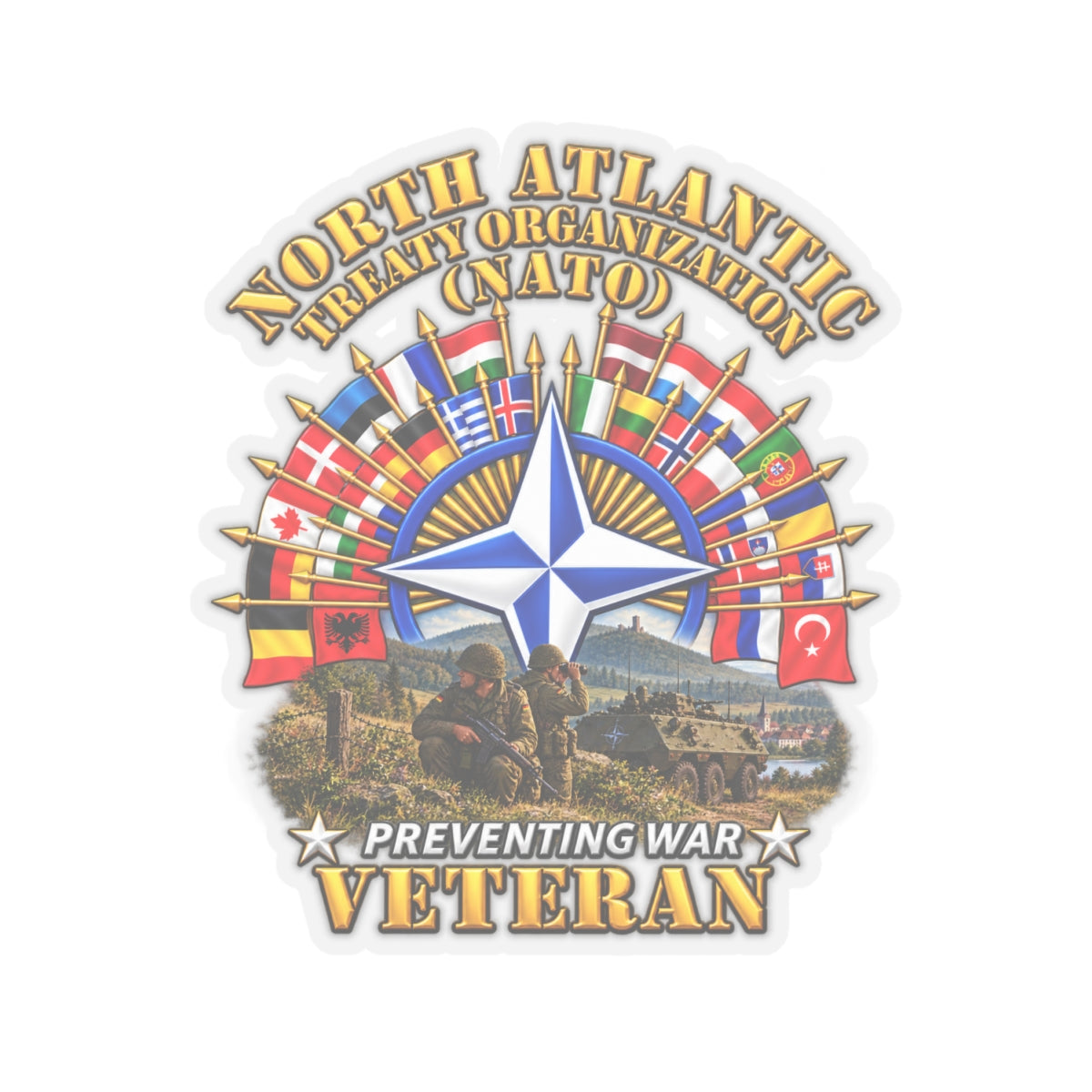 Kiss-Cut Stickers - NATO - Polished NATO Veteran - with flags - Military Scene - 3D - Transparent