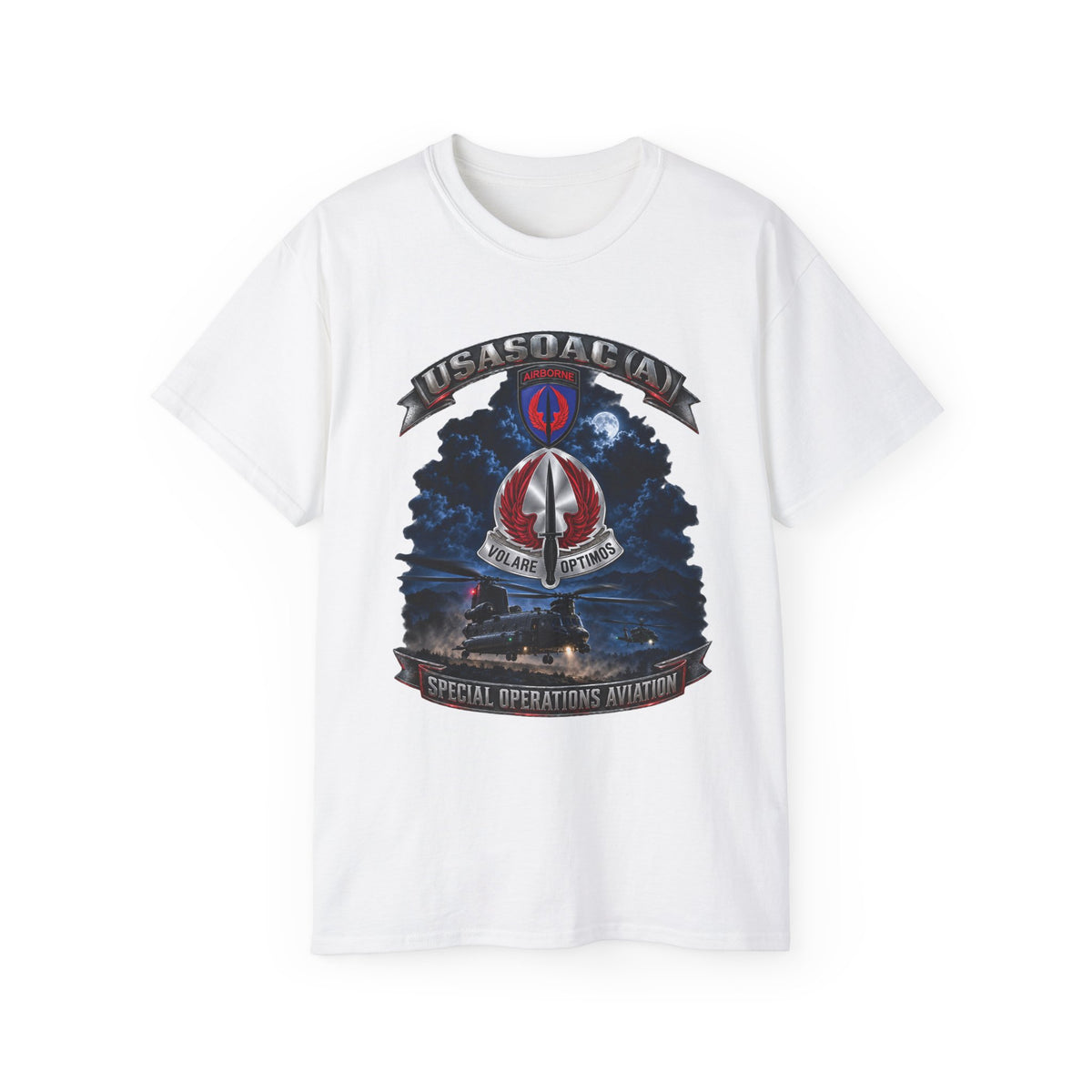 Unisex Ultra Cotton Tee - USA Special Operations Aviation Command (Airborne) - SSI, DUI with Scene - 3D - Enhanced