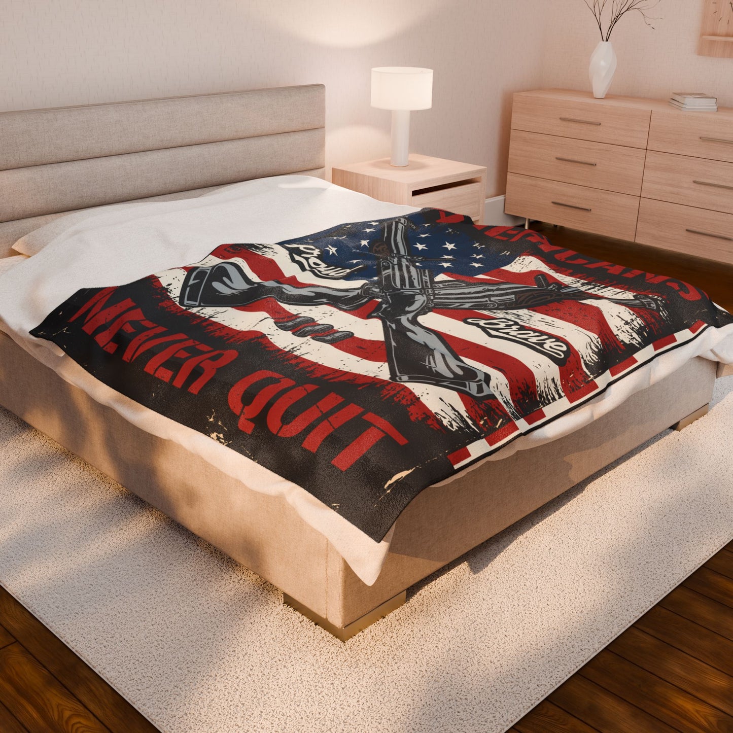 Velveteen Plush Blanket - Americans Never Quit