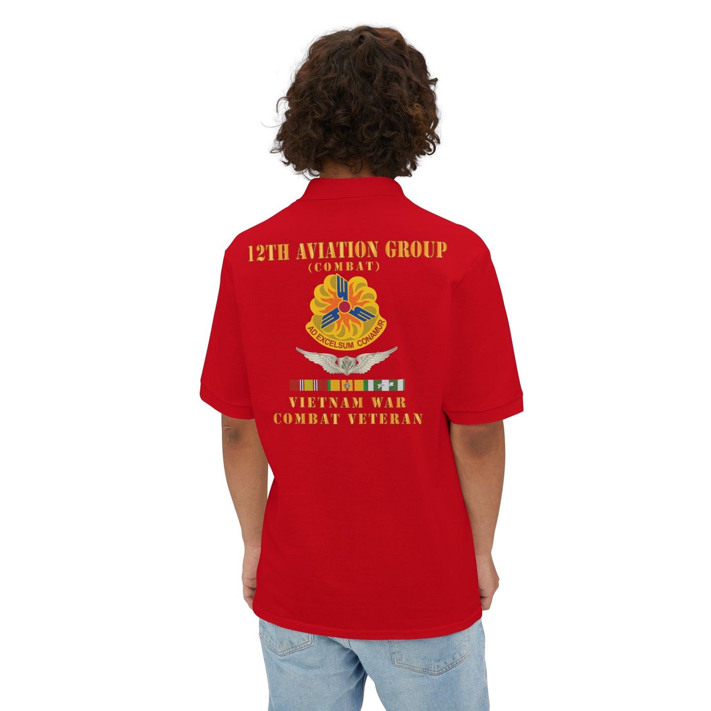 Men's Casual Piqué Polo - Army - 12th  AVN Group, Combat -  DUI - Aircrew, Vietnam War - Veteran VN SVC X 300