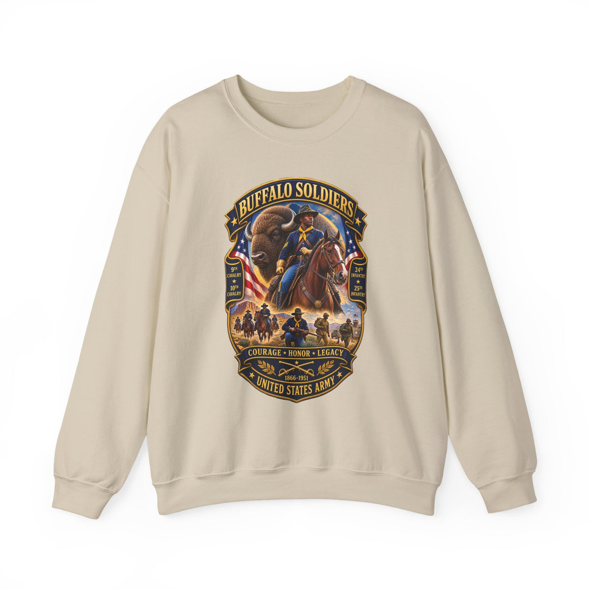 Crewneck Sweatshirt - Overall Buffalo Soldiers Tribute - 3D - Enhanced