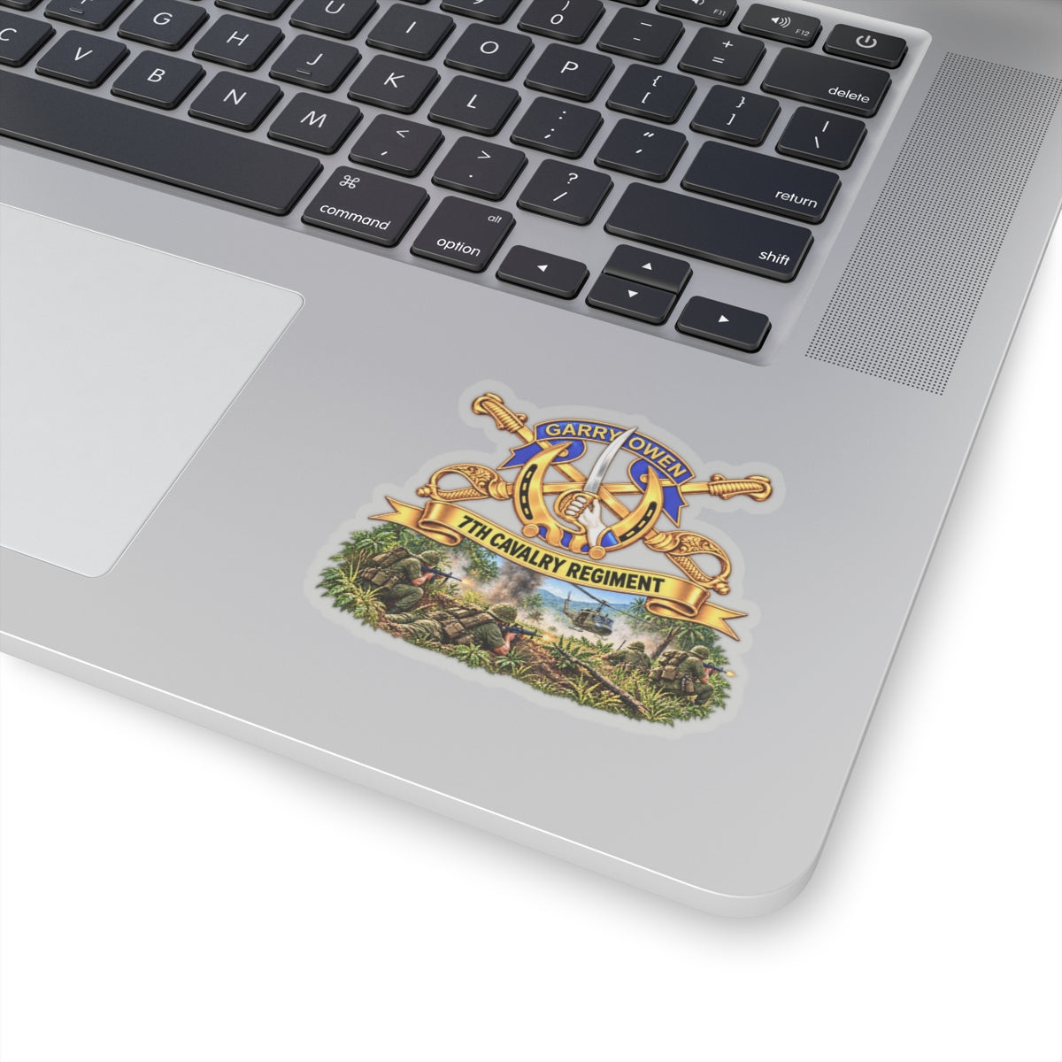Kiss-Cut Stickers - 7th Cavalry Regiment - DUI, Br, Ribbon w  Battle of Ia drang Valley Scene - Vietnam - 3D - Transparent