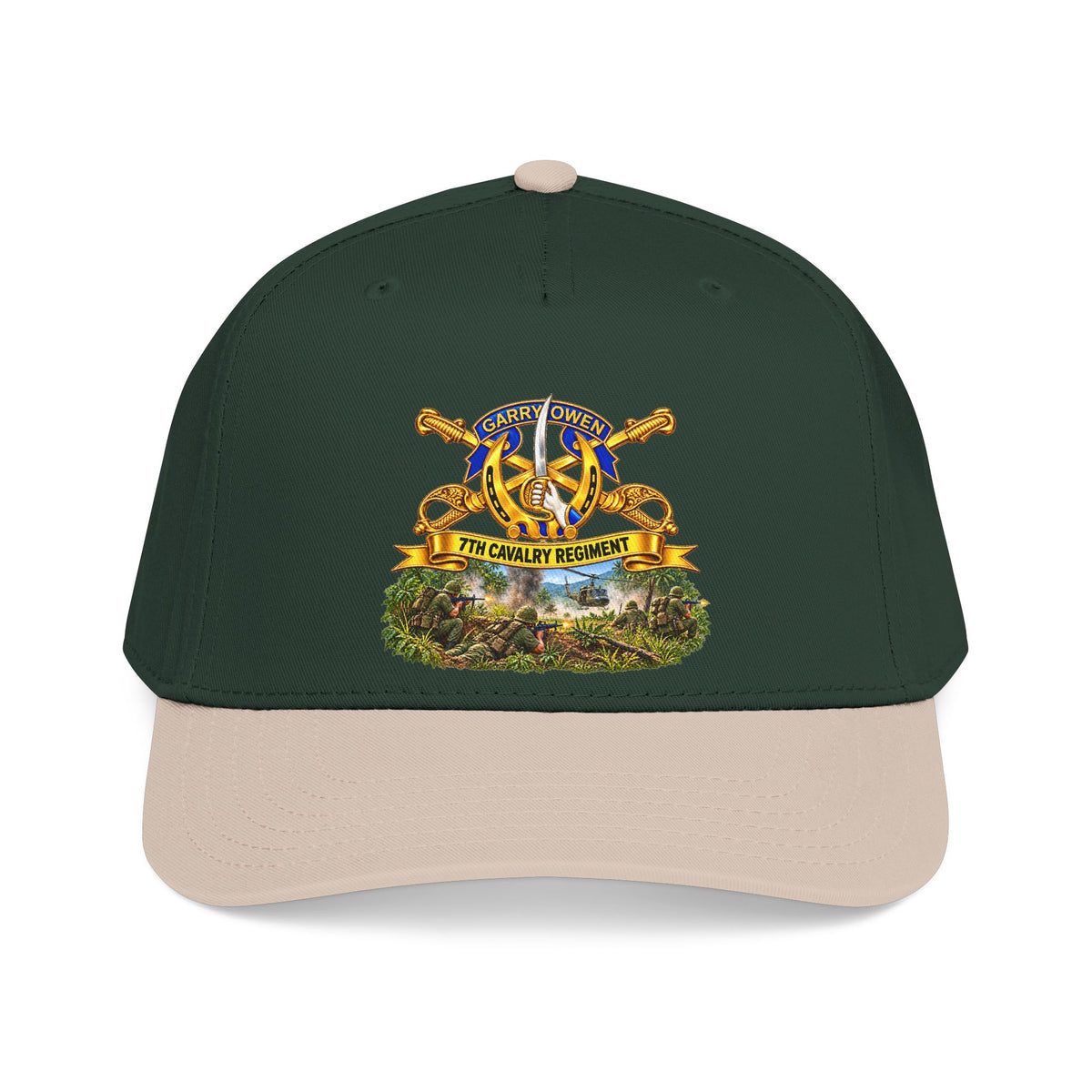 Mid Profile Baseball Cap — 7th Cavalry Regiment - DUI, Br, Ribbon w  Battle of Ia drang Valley Scene - Vietnam - 3D - Transparent