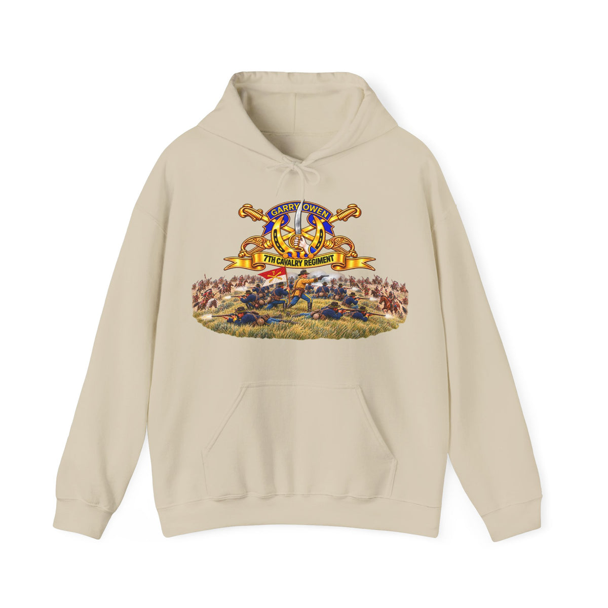 Hoodie — 7th Cavalry Regiment - DUI, Br, Ribbon w  Battle of Little Big Horn Scene - 3D - Transparent