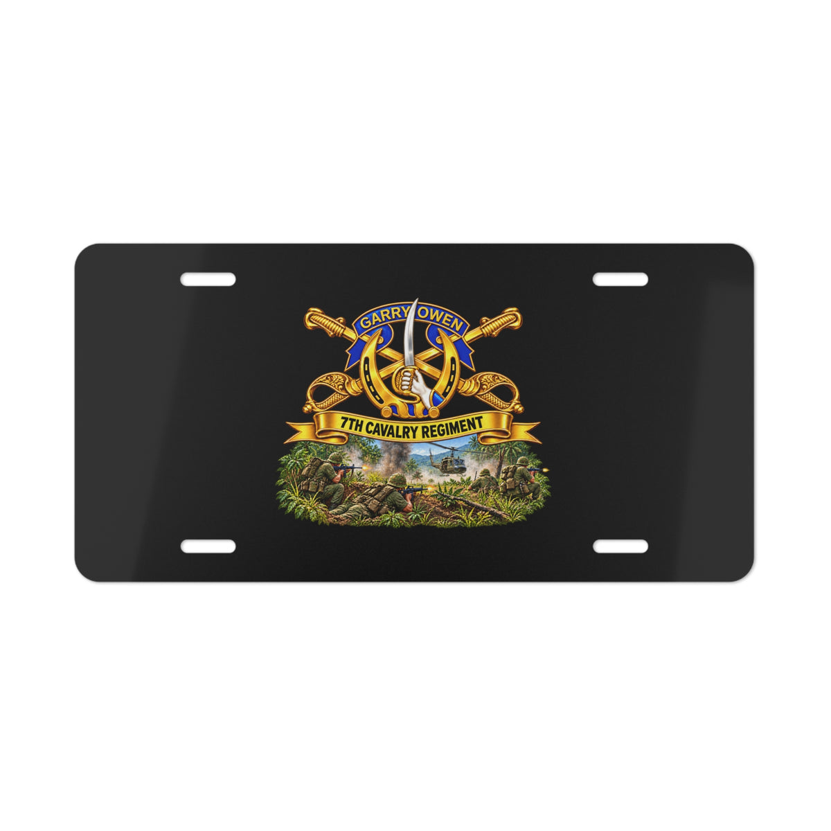 Vanity License Plate - 7th Cavalry Regiment - DUI, Br, Ribbon w  Battle of Ia drang Valley Scene - Vietnam - 3D - Transparent