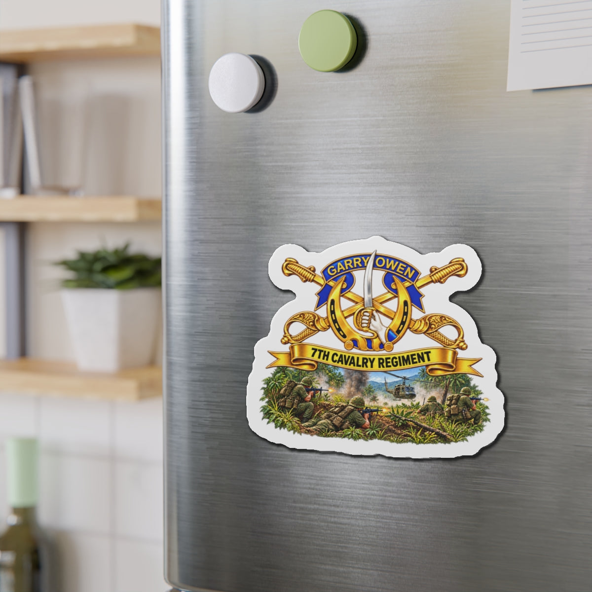 Die-Cut Magnets — 7th Cavalry Regiment - DUI, Br, Ribbon w  Battle of Ia drang Valley Scene - Vietnam - 3D - Transparent