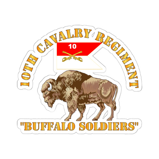 Kiss-Cut Sticker - Army - 10th Cavalry Regiment - Buffalo Soldiers w 10th Cav Guidon