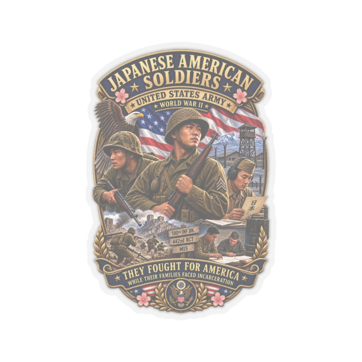Kiss-Cut Stickers - Japanese American WWII Soldiers - 3D - Enhanced