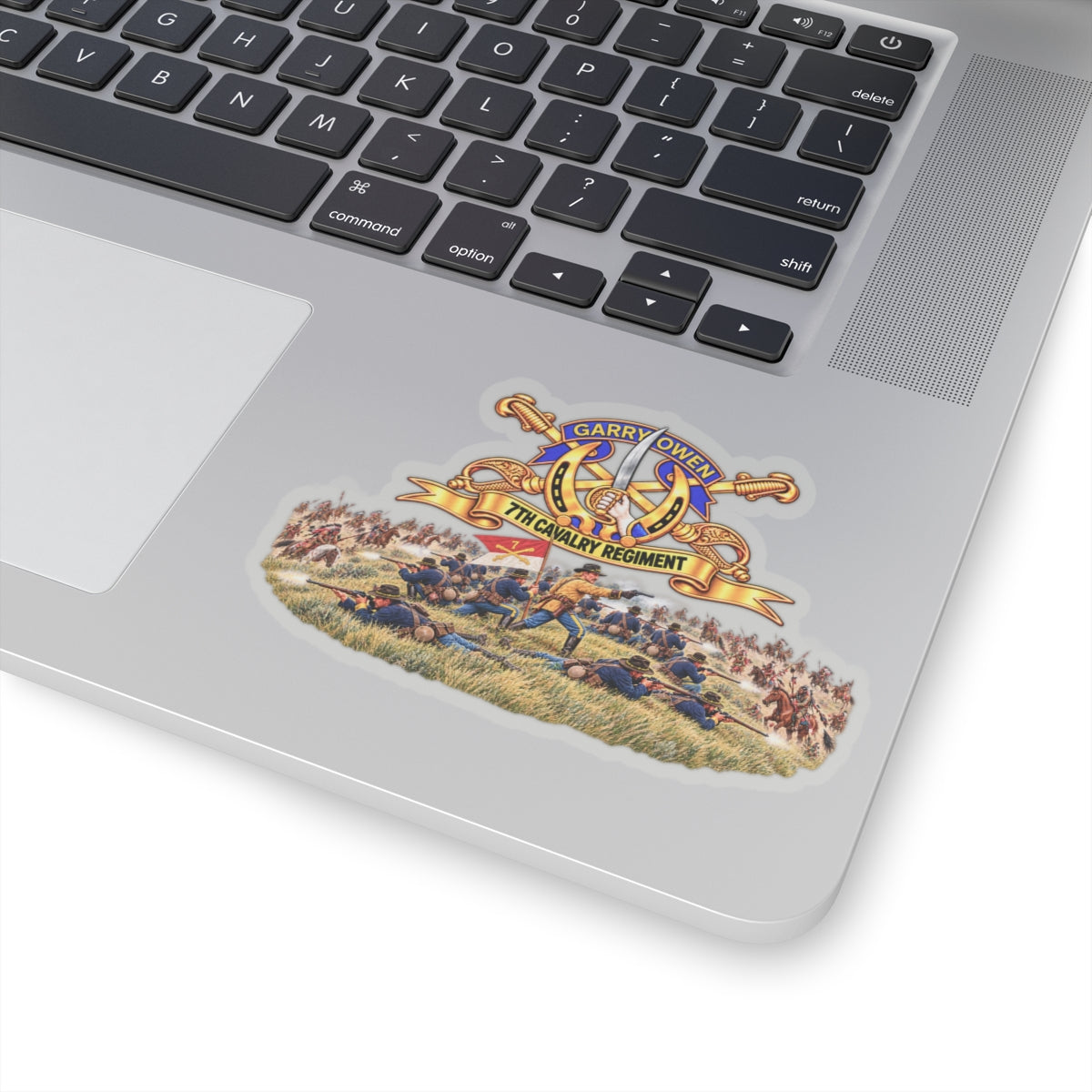 Kiss-Cut Stickers - 7th Cavalry Regiment - DUI, Br, Ribbon w  Battle of Little Big Horn Scene - 3D - Transparent