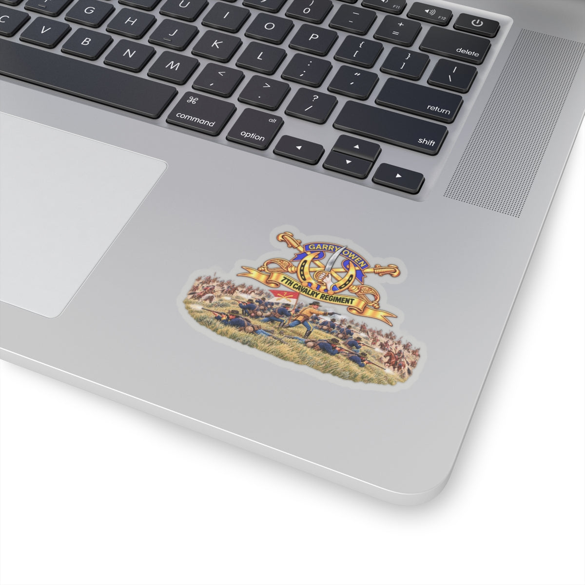 Kiss-Cut Stickers - 7th Cavalry Regiment - DUI, Br, Ribbon w  Battle of Little Big Horn Scene - 3D - Transparent