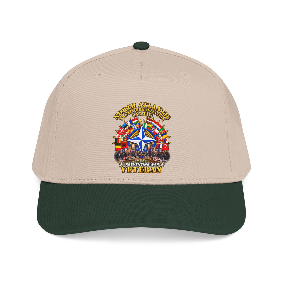 Mid Profile Baseball Cap - NATO - Polished NATO Veteran - with flags - Meeting Scene - 3D - Transparent