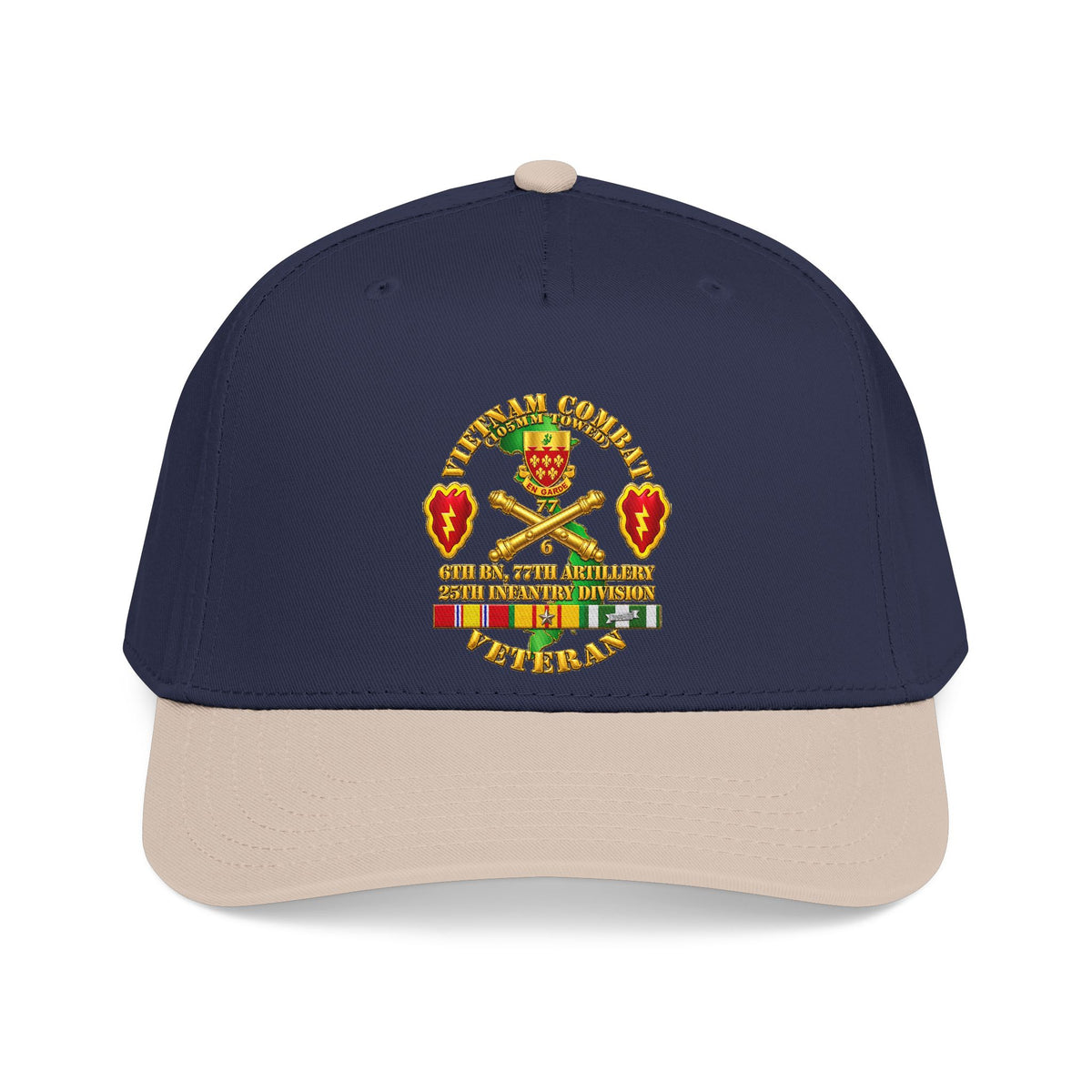 Mid Profile Baseball Cap - Army - Vietnam Combat Veteran w 6th Bn 77th Artillery DUI -25th Infantry Div - 3D - Transparent