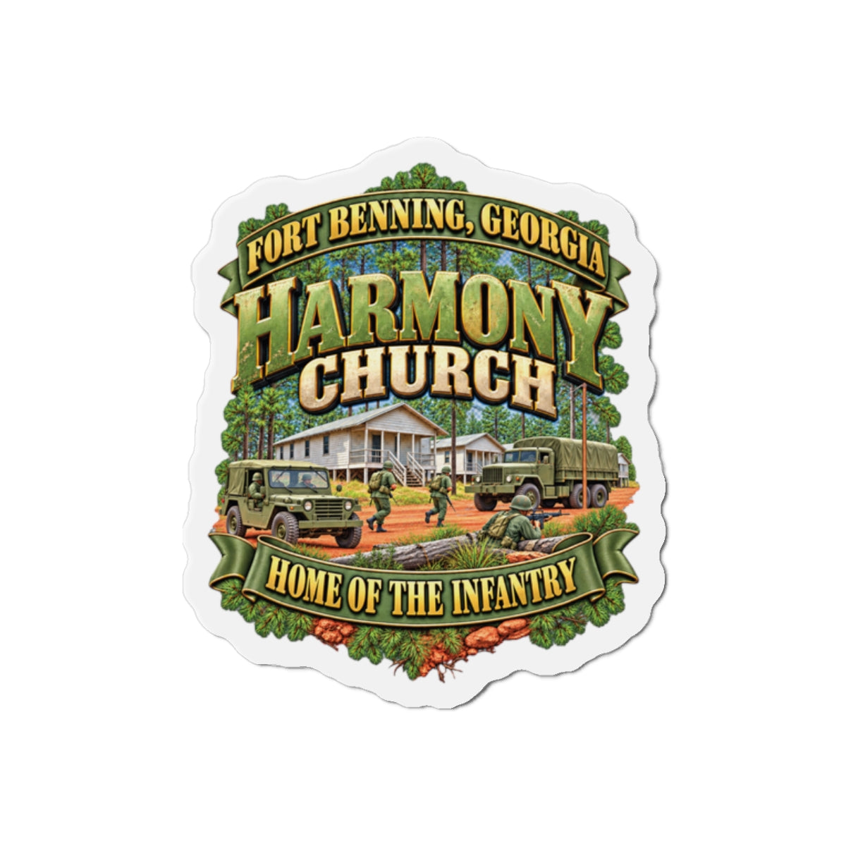 Die-Cut Magnets — Fort Benning, Georgia, Harmony Church - Home of the Infantry - 3D - Enhanced