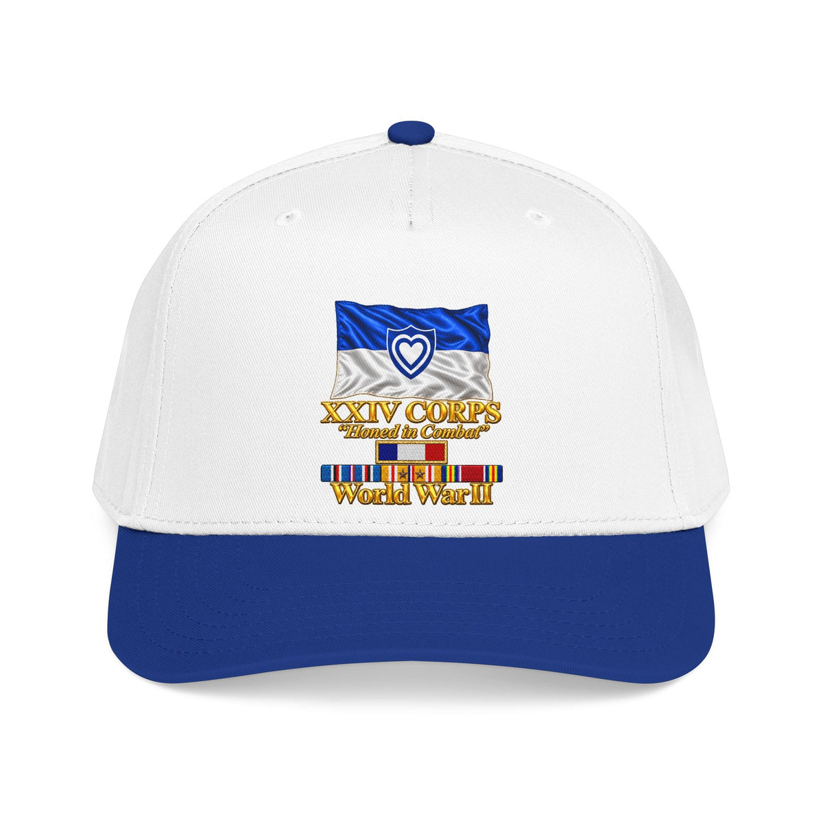 Mid Profile Baseball Cap - Army - XXIV Corps Flag - Waving - Ribbons - World War II - 3D - Transparent