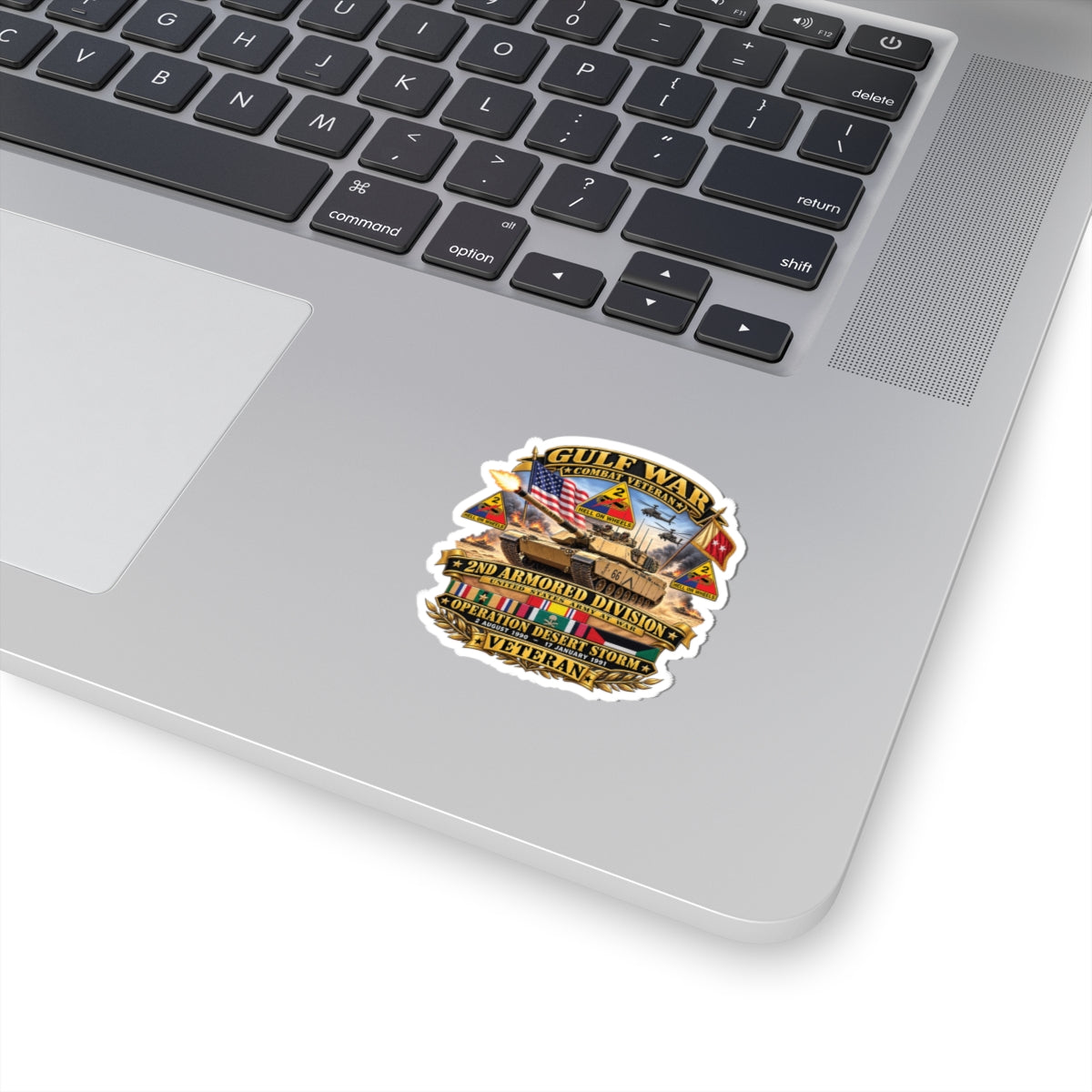 Kiss-Cut Stickers - Army - Desert Storm - 2nd Armored Div - Combat Vereran Veteran w GULF SVC - 3D - Enhanced