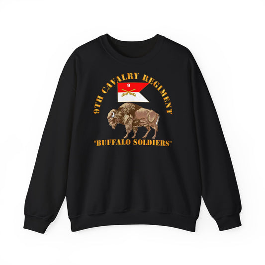 Crewneck Sweatshirt - Army - 9th Cavalry Regiment - Buffalo Soldiers w 9th Cav Guidon