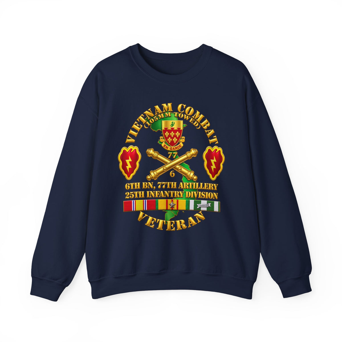 Crewneck Sweatshirt - Army - Vietnam Combat Veteran w 6th Bn 77th Artillery DUI -25th Infantry Div - 3D - Transparent