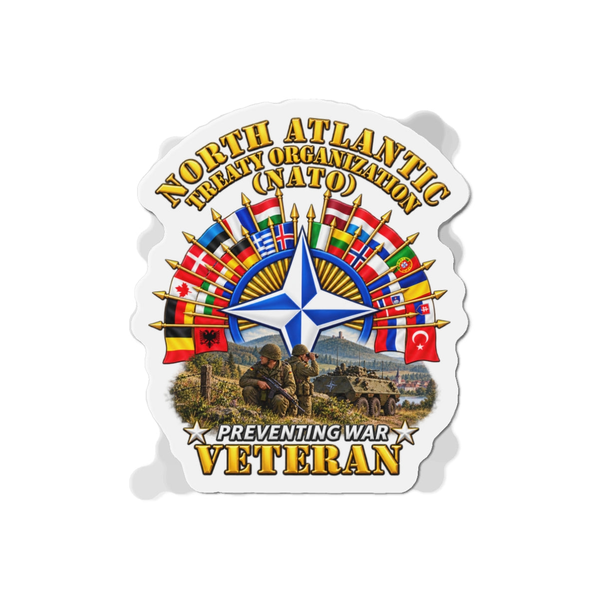 Die-Cut Magnets — NATO - Polished NATO Veteran - with flags - Military Scene - 3D - Transparent