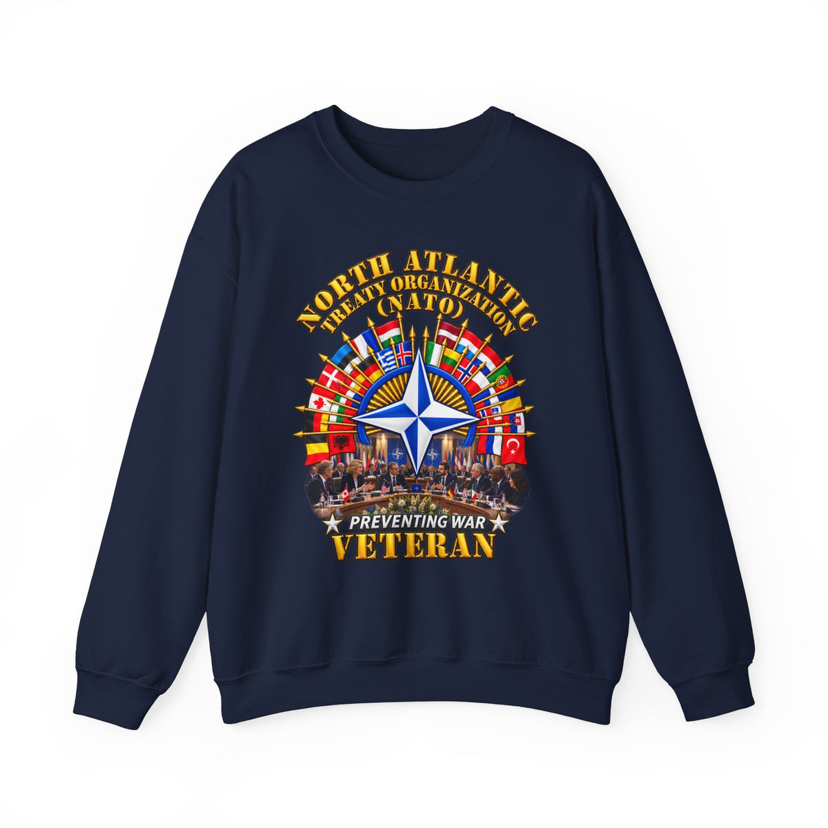 Crewneck Sweatshirt - NATO - Polished NATO Veteran - with flags - Meeting Scene - 3D - Transparent
