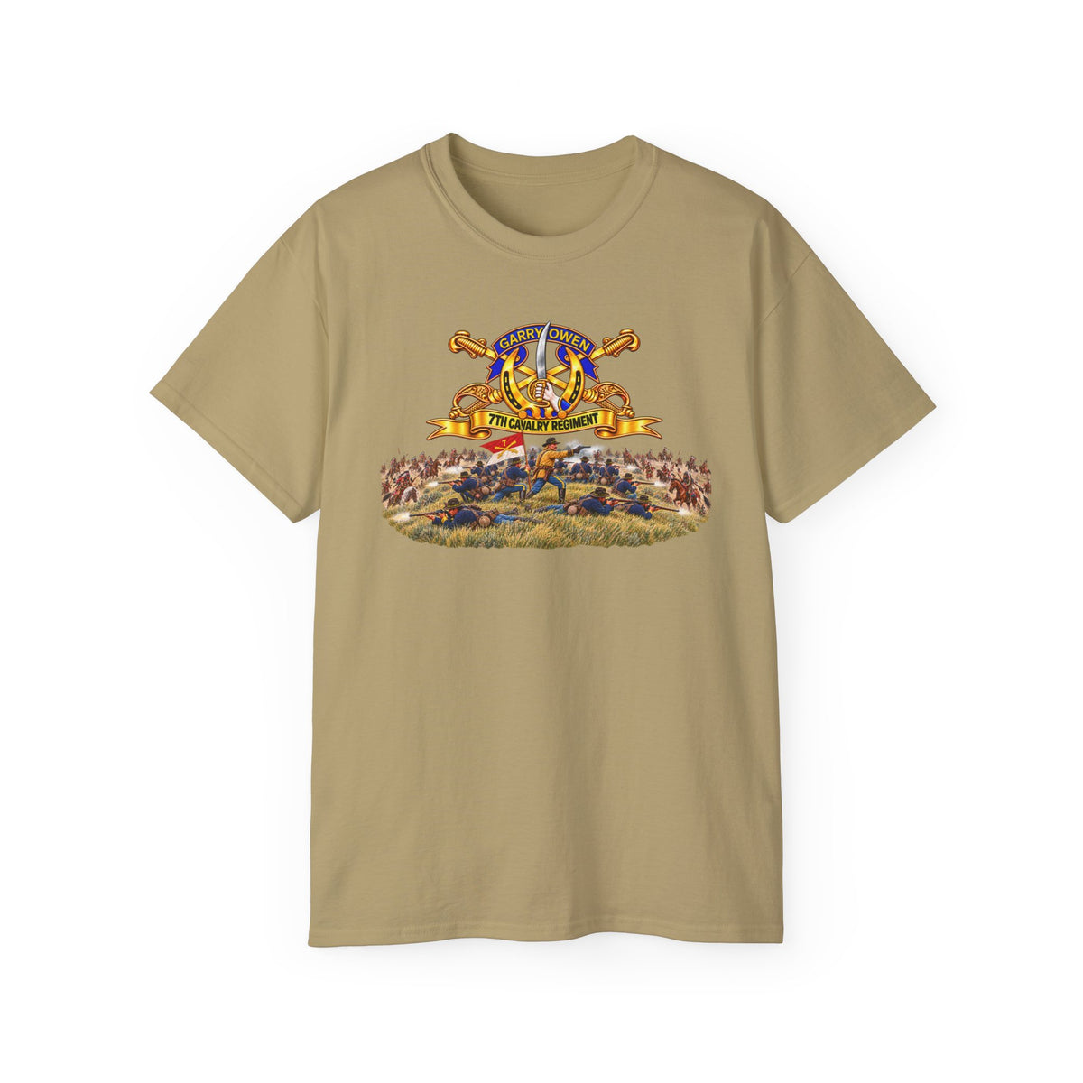 Unisex Ultra Cotton Tee - 7th Cavalry Regiment - DUI, Br, Ribbon w  Battle of Little Big Horn Scene - 3D - Transparent