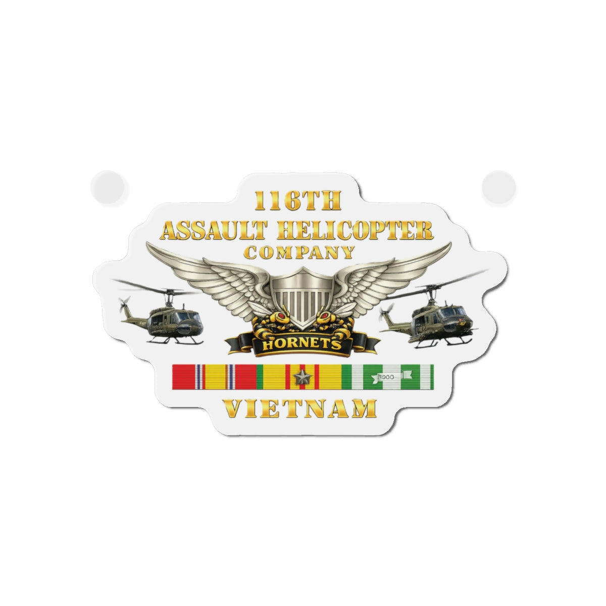 Die-Cut Magnets — Army - 116th Assault Helicopter Co w  Aviator Badge w VN SVC - HORNETS - Side X Side - 3D - Enhanced