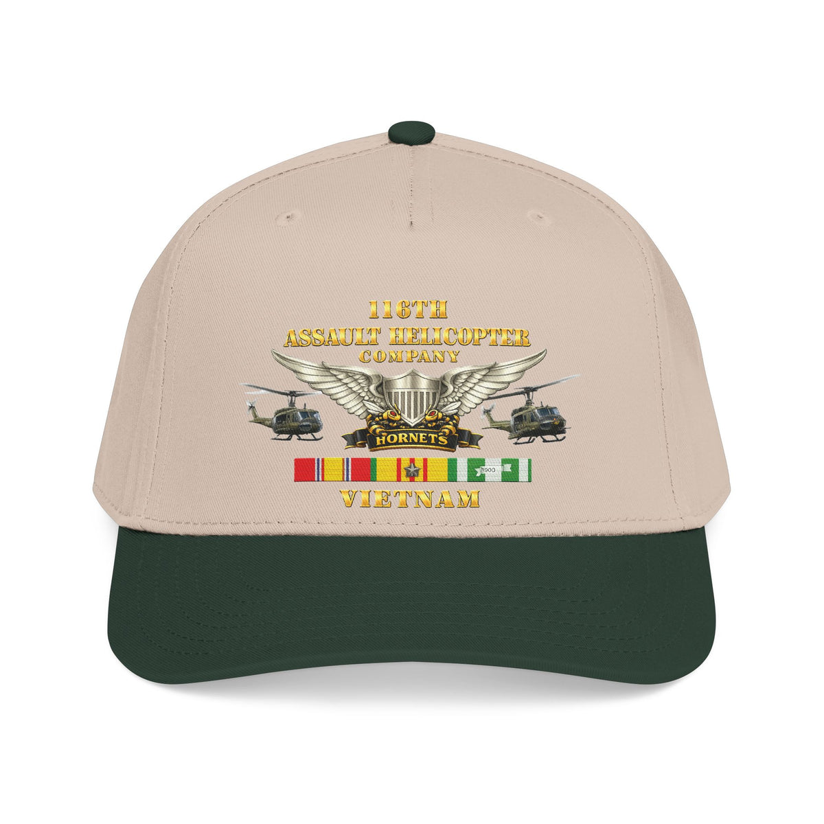 Mid Profile Baseball Cap - Army - 116th Assault Helicopter Co w  Aviator Badge w VN SVC - HORNETS - Side X Side - 3D - Enhanced