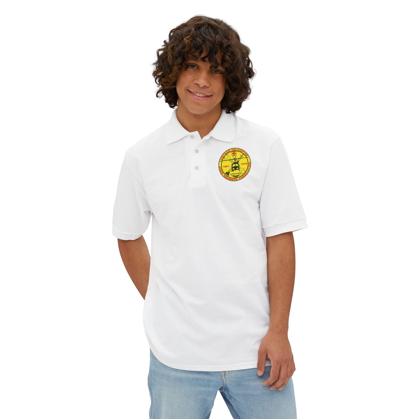 Men's Casual Piqué Polo - Vietnam Helicopter