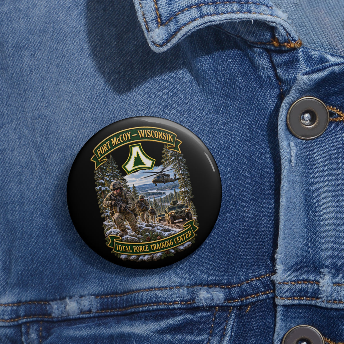 Custom Pin Buttons - Fort McCoy, Wisconsin - DUI - Total Force Training Center - 3D - Enhanced