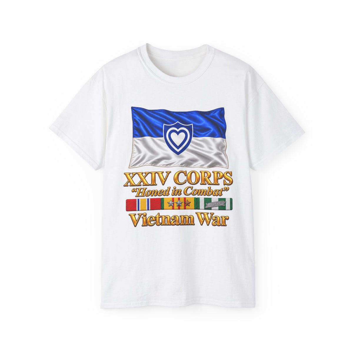 Unisex Ultra Cotton Tee - Army - XXIV Corps Flag - Waving - Ribbons - Vietnam War - 3D - Transparent