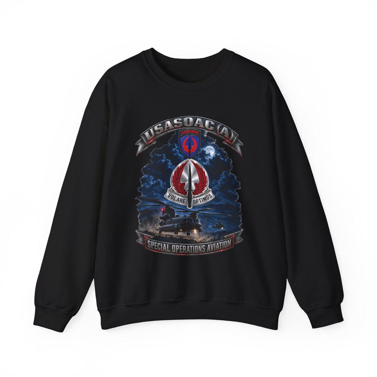 Crewneck Sweatshirt - USA Special Operations Aviation Command (Airborne) - SSI, DUI with Scene - 3D - Enhanced