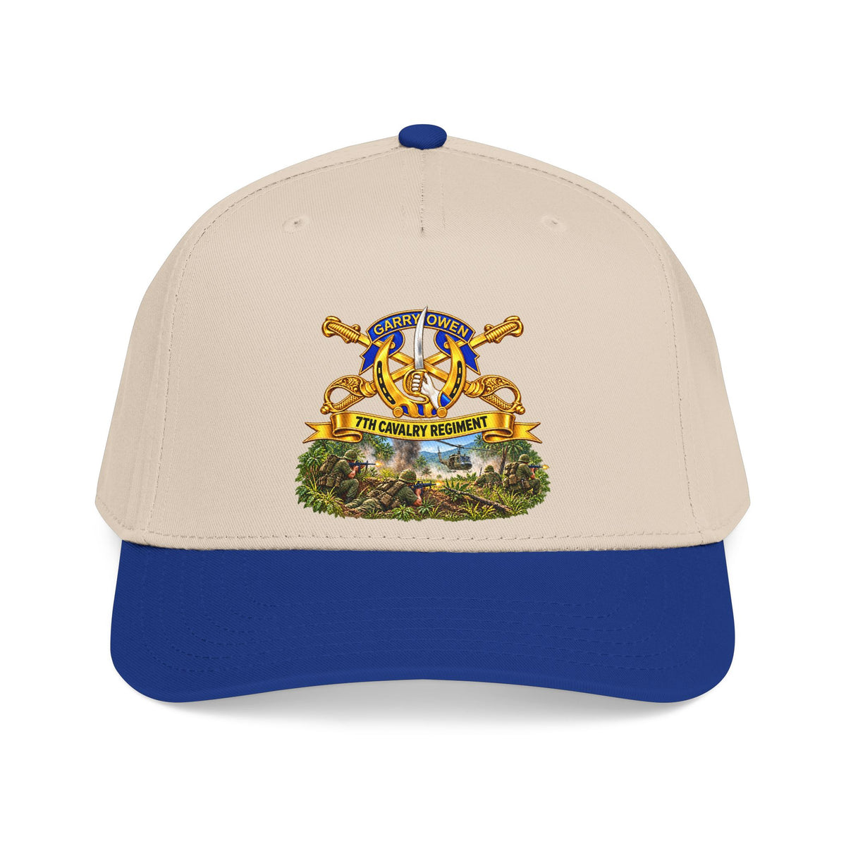 Mid Profile Baseball Cap — 7th Cavalry Regiment - DUI, Br, Ribbon w  Battle of Ia drang Valley Scene - Vietnam - 3D - Transparent
