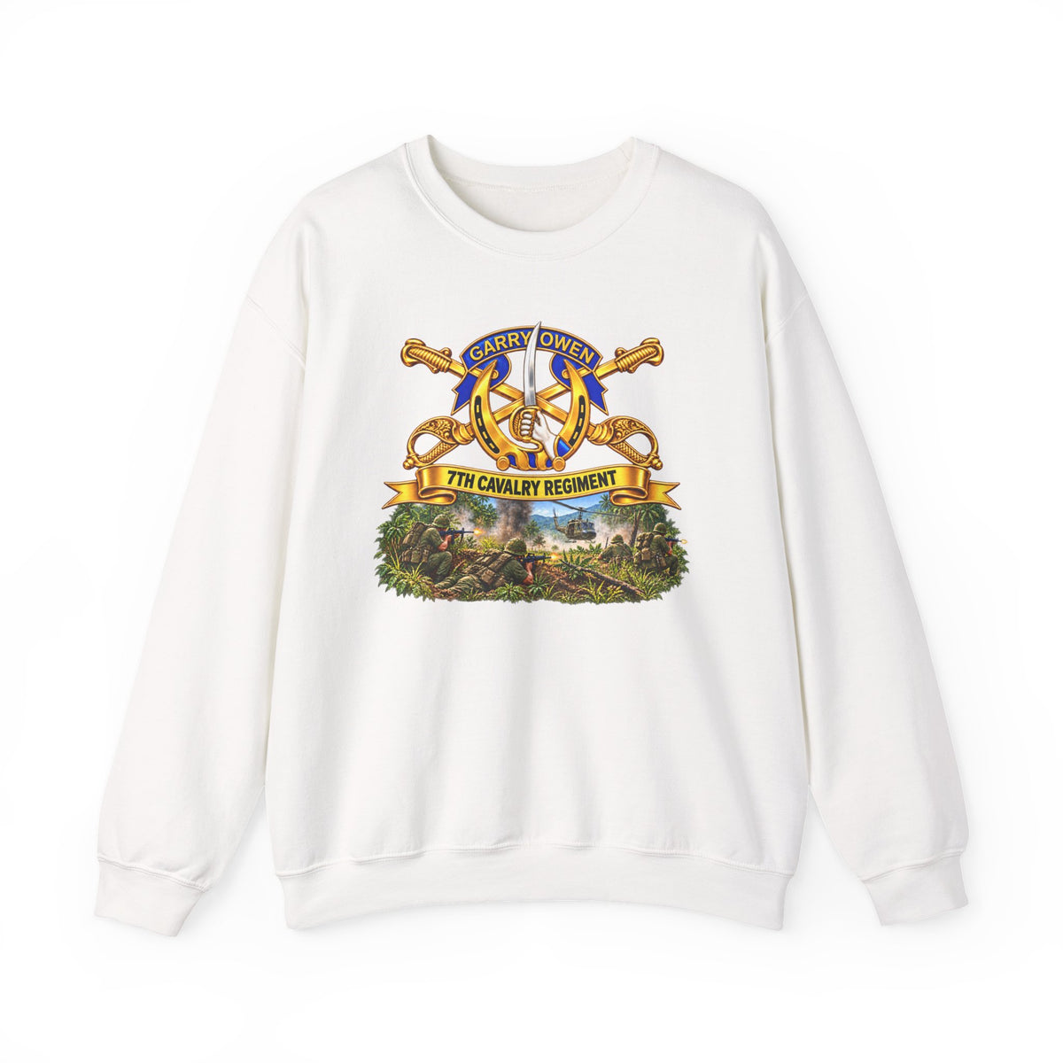 Crewneck Sweatshirt - 7th Cavalry Regiment - DUI, Br, Ribbon w  Battle of Ia drang Valley Scene - Vietnam - 3D - Transparent
